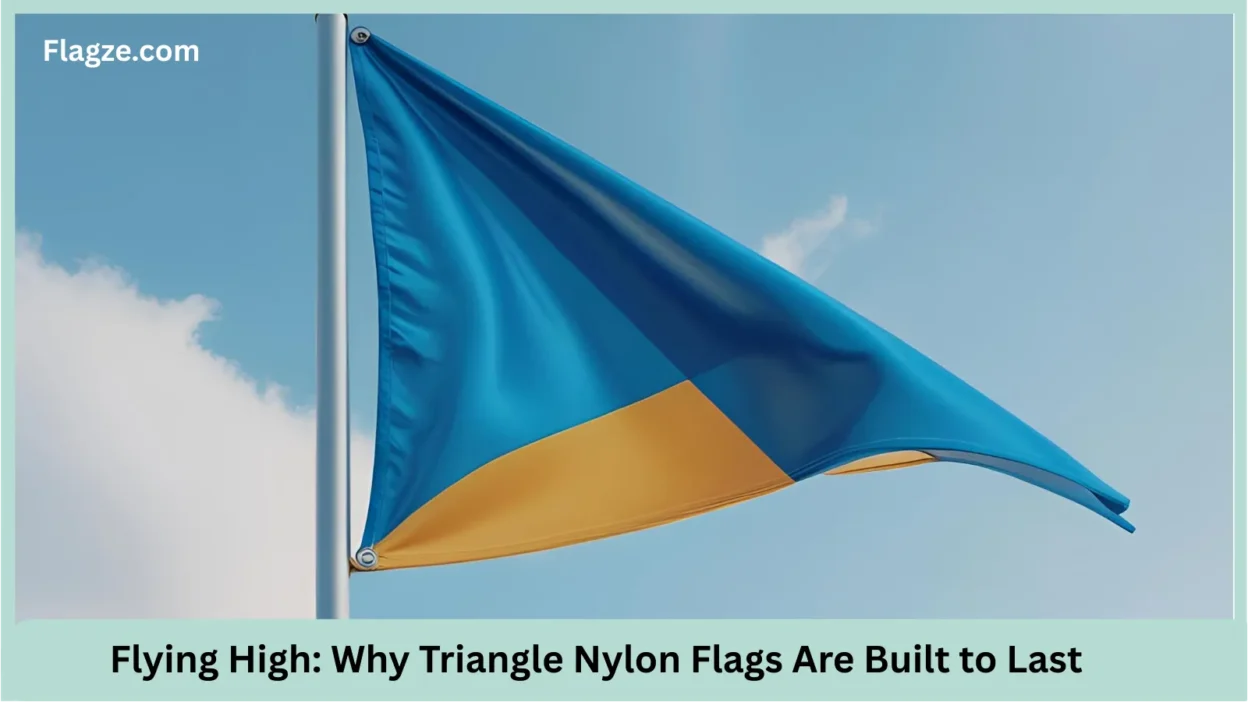 Triangle nylon flag waving in the wind with blue sky background
