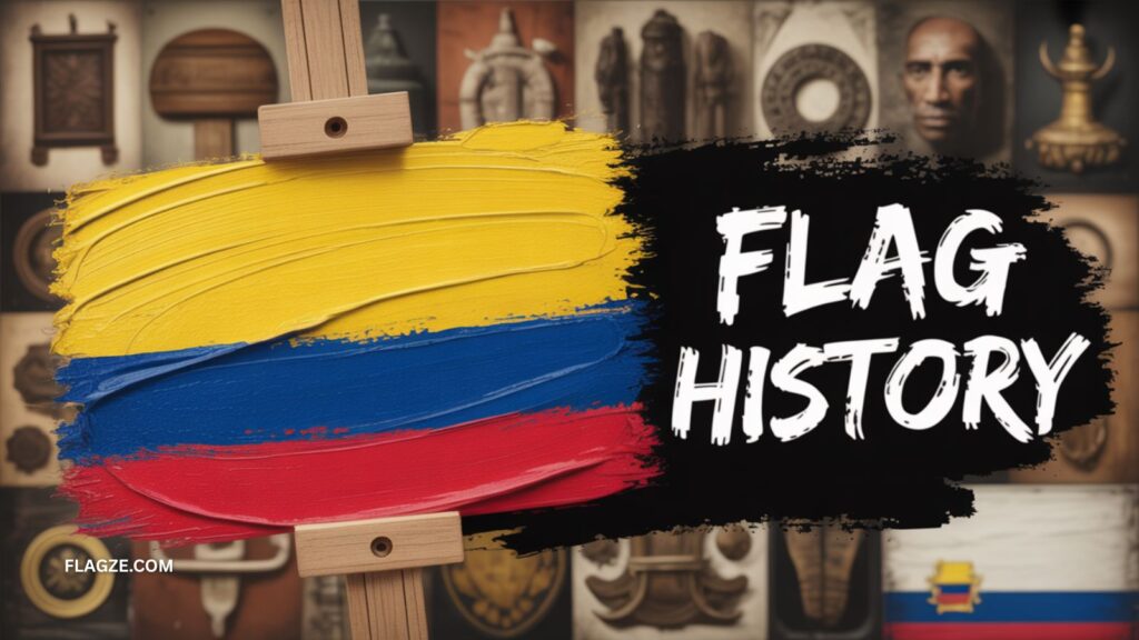 Colombian flag with yellow, blue, and red colors symbolizing wealth, seas, and sacrifice.