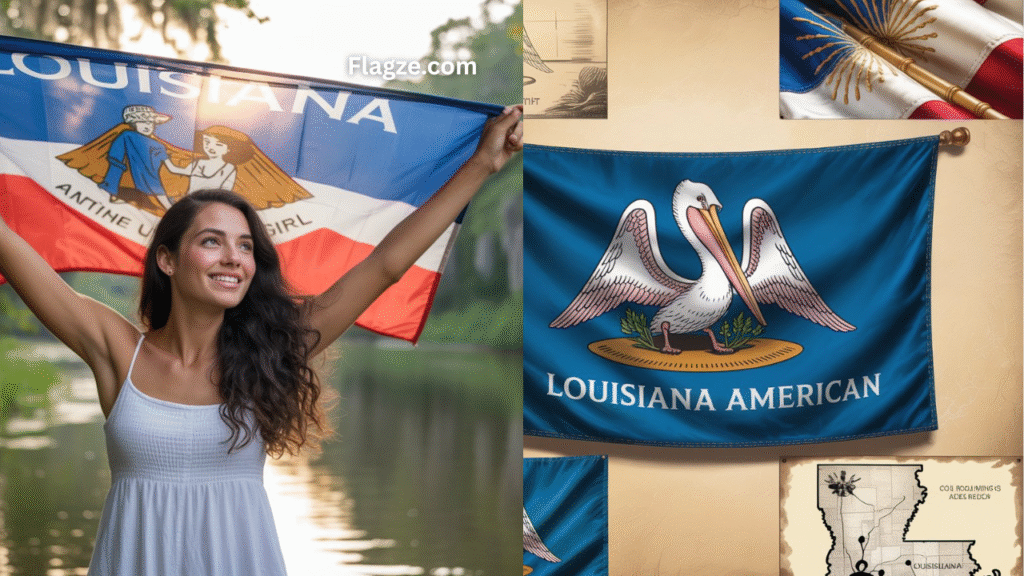 Louisiana American Flag flying over buildings