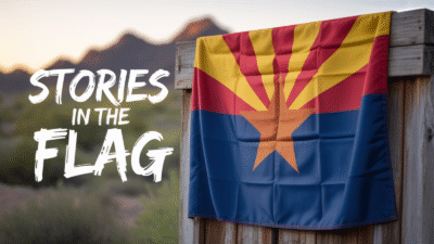 Arizona State Flag showing copper star, red and yellow rays, and blue field symbolizing history, meaning, and symbolism.